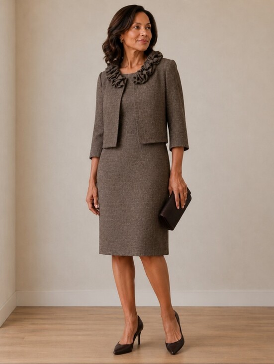Danny & Nicole Dresses & Skirts - Danny & Nicole Textured Brown Dress/Jacket Set